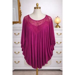 New Lane Bryant x Seven7 Luxe Popover Top 14 16 Pink Crochet Trim Ruffle Flowy
